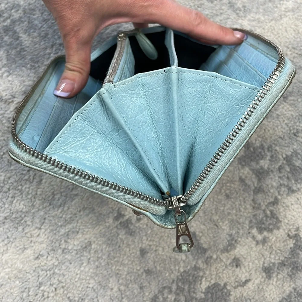 Balenciaga Zip Around Classic Continental Long Wallet Baby Blue Leather